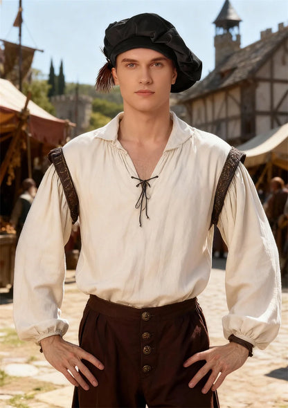 Quality Medieval Unisex Beret Hat With Feather Suede Tudor Hat
