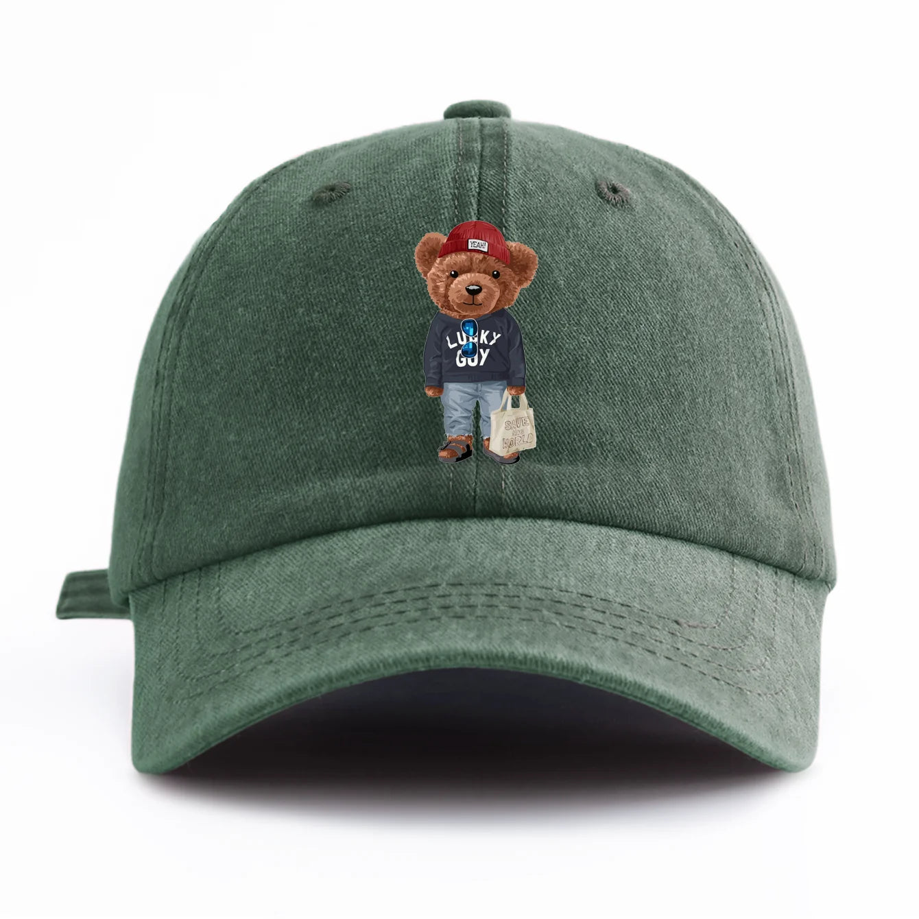 1pc Tote Bag Bear Print Washed Baseball Cap For Adults Minimalist Retro Style Casual Soft Adjustable Dad Hat Perfect As Gift