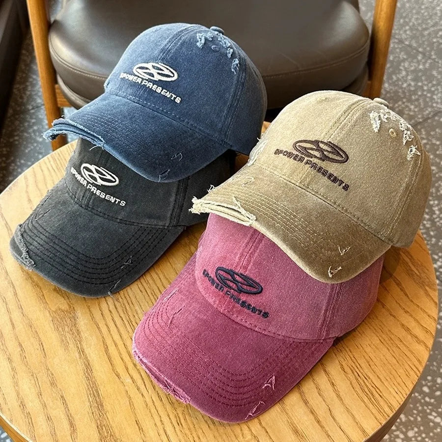 Vintage Hole Baseball Caps Man Streetwear Fashion Print Adjustable
