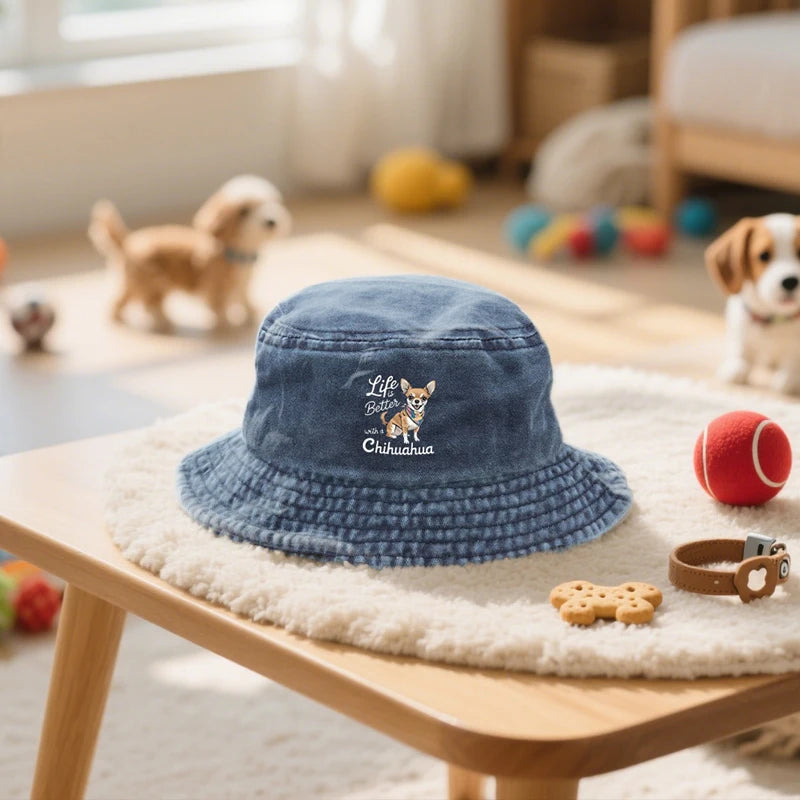 Chihuahua Lover Washed Fisherman Hat Vintage Cute Dog