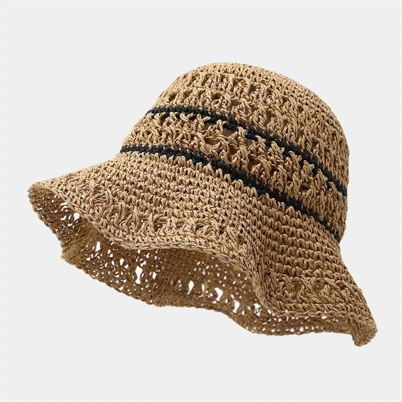 Wide Brim Straw Travel Bucket Hat
