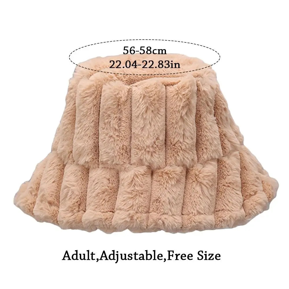 Women Faux Fur Winter Panama Fisherman Bucket Hat