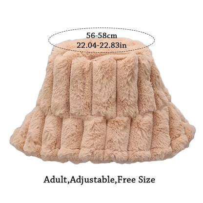 Women Faux Fur Winter Panama Fisherman Bucket Hat
