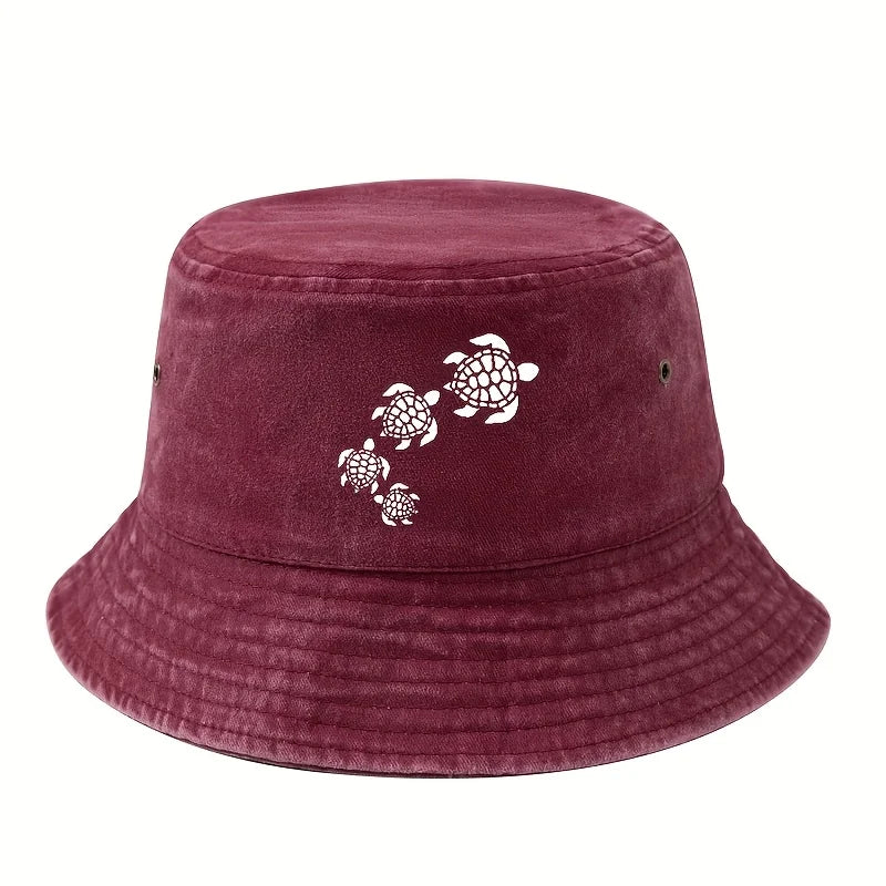 Printed Turtle Washed Bucket Hat