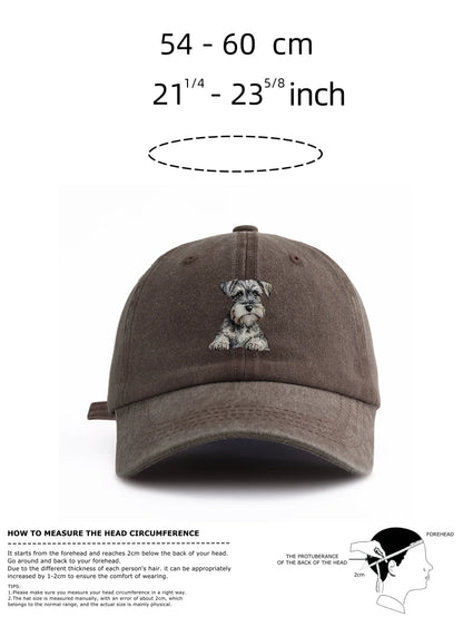 1pc Schnauzer Print Washed Baseball Cap For Adults