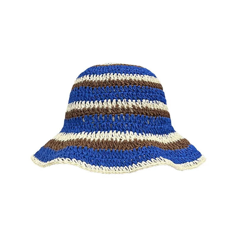 Striped Crochet Straw Beach Bucket Hat
