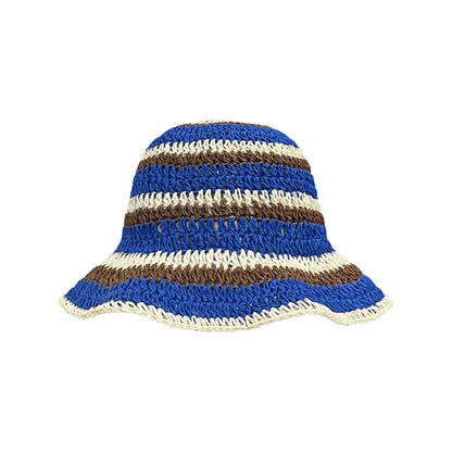 Striped Crochet Straw Beach Bucket Hat