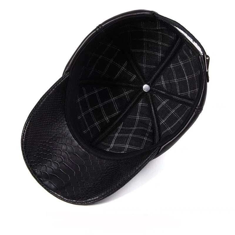 Black Crocodile Print Genuine Leather Snapback cap
