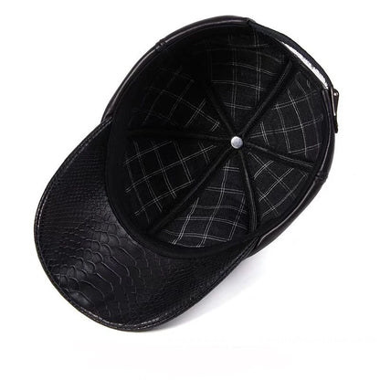 Black Crocodile Print Genuine Leather Snapback cap