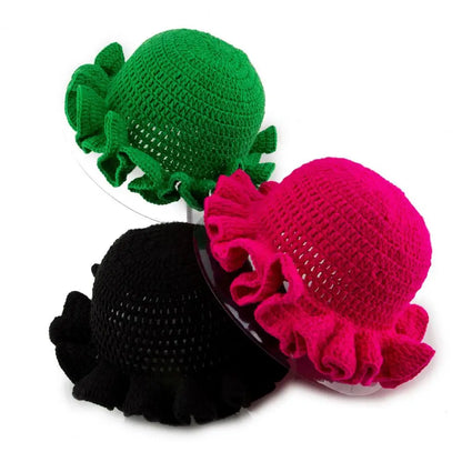 Women Windproof Brim Knit Fisherman Hat