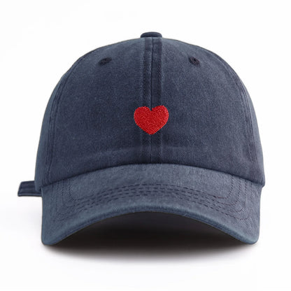 1pc Red Heart Embroidery Washed Baseball Cap For Adults