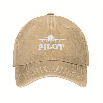 Pilot Airplane Washed Denim Baseball Cap