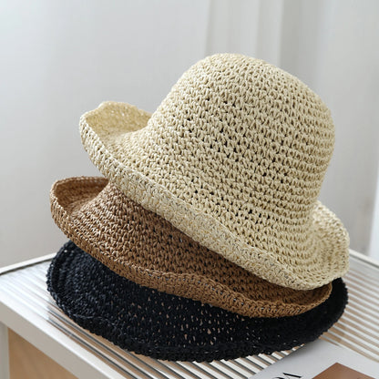 Foldable Crochet Straw Wide Brim Beach Bucket Hat