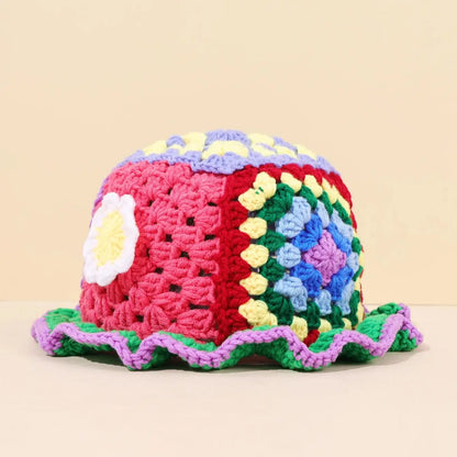 Women Flower Wool Hollow Knitted Fisherman Hat