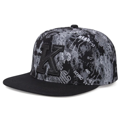 Printed K Letter Hip Hop Snapback Cap