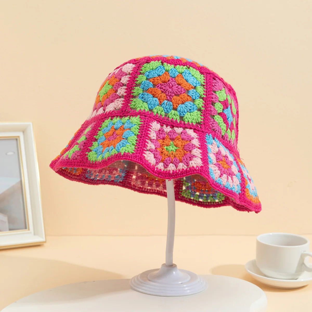 Color Patchwork Crochet Fashion Bucket Hat