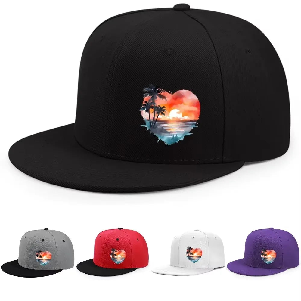 Heart Sunset Palm Tree Graphic Snapback Cap