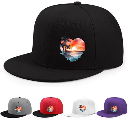 Heart Sunset Palm Tree Graphic Snapback Cap