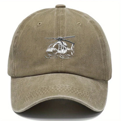 Helicopter Print Washed Baseball Cap