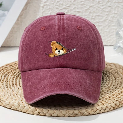 Cartoon Bear Distressed Dad Baseball Cap