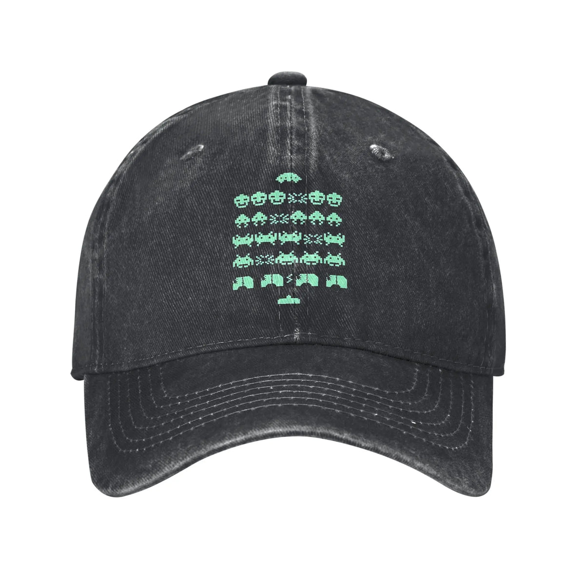 Space Invaders Vintage Distressed Washed Denim Baseball Cap