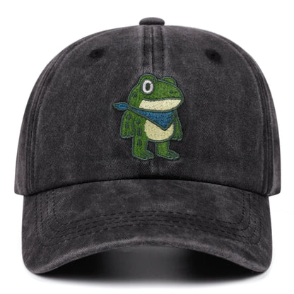 Cartoon Cute Frog Washed Retro Embroidery Cowboy Baseball Caps