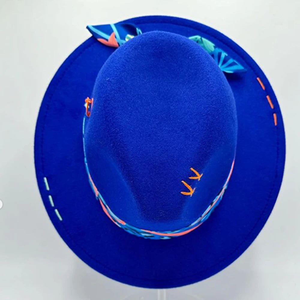 Suede Fedora Painting Felt Hats For Men And Women, Hand Sewn Fedora Adjustable Fall Winter Fashion Party Hats And Gifts Size 56-58CM