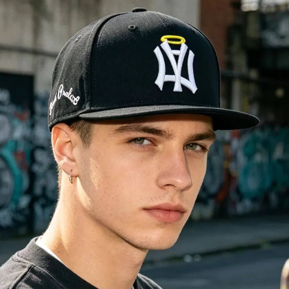 NA Letter Wing Embroidered Unisex Flat Brim Snapback Cap