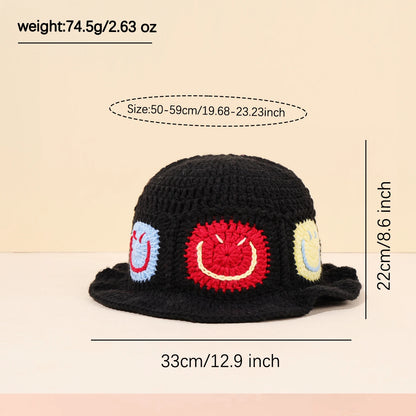 Smiley Knitted Warm Bucket Hat