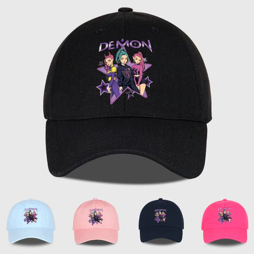 Demon Girl Group Cartoon Print Baseball Cap Men Women Y2K Streetwear Washed Cotton Adjustable Dad Hat Sun Hat