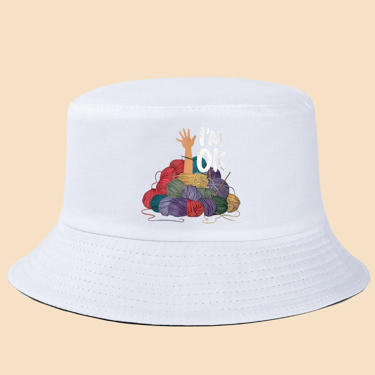 I'm Fine Text Print Bucket Hat