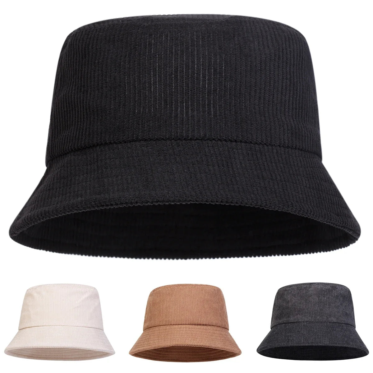 Unisex Solid Color Corduroy Personality Bucket Hats
