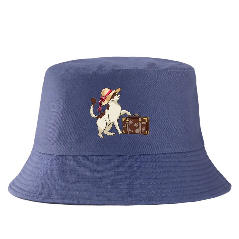 Reversible Cartoon Cat Print Double-Sided Summer Bucket Hat