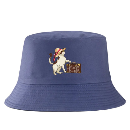 Reversible Cartoon Cat Print Double-Sided Summer Bucket Hat