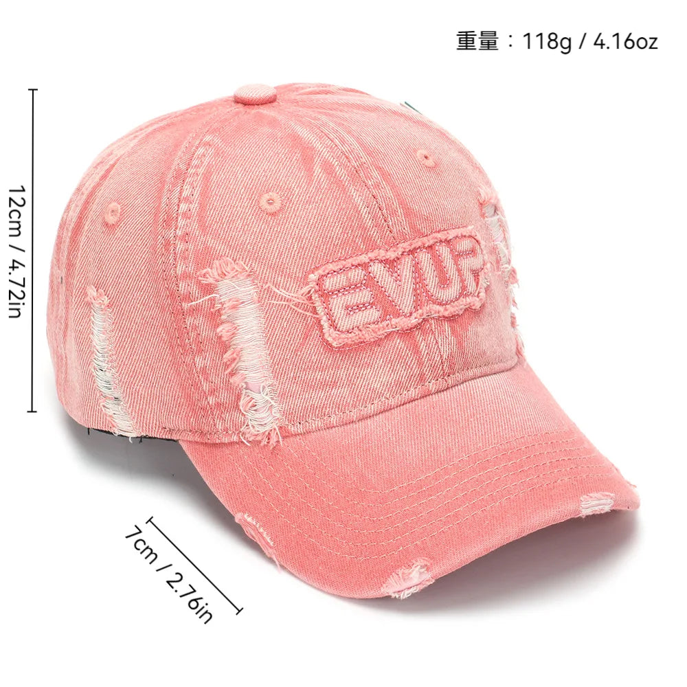 Spring Autumn Thick Soft Top Baseball Cap Washed Denim Hole Embossed Antique Korean Style Casual Fashion Sun Hat