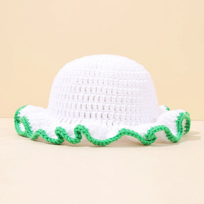Women Multi Color Crochet Ruffle Fisherman Hat