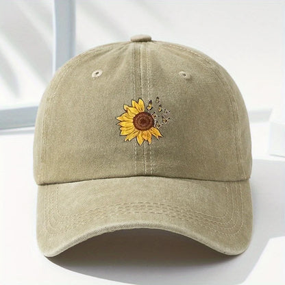Sunflower Printed Baseball Cap With Adjustable Retro