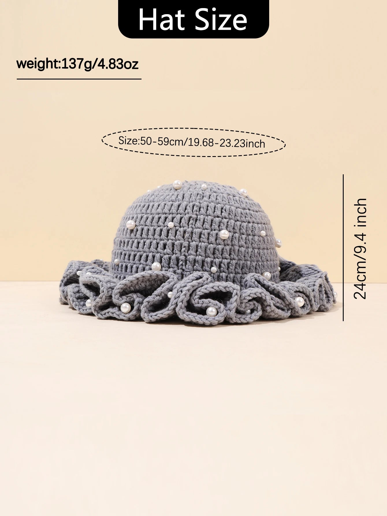 Women Vintage Pearl Crochet Ruffled Bucket Hat