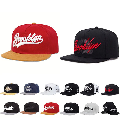 Brooklyn Embroidered Flat Brim Snapback Cap