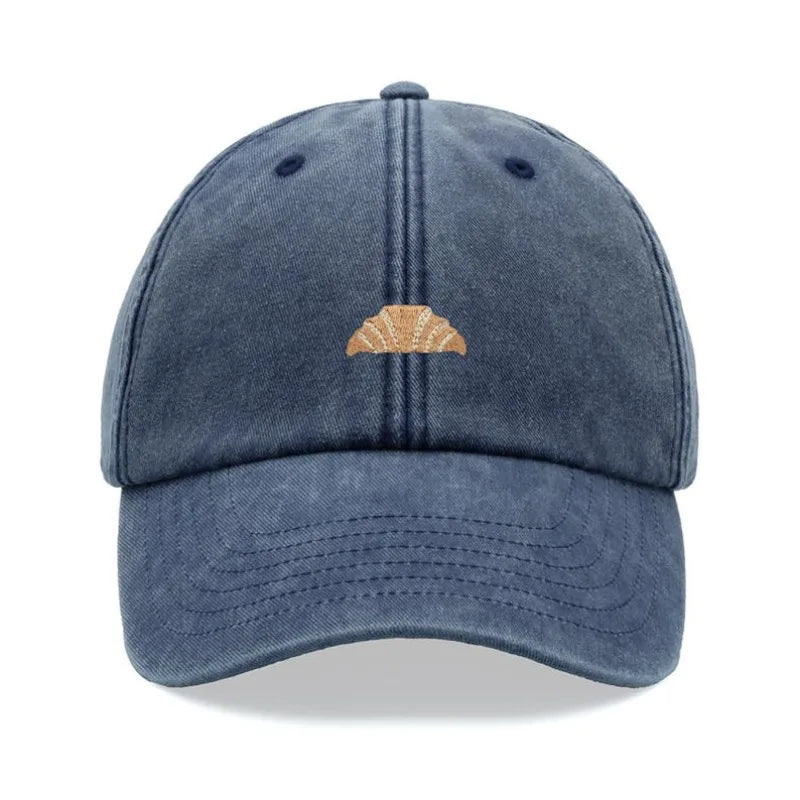 Retro Croissant Print Washed Baseball Cap