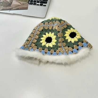 Handwoven Flower Knit Bucket Hat