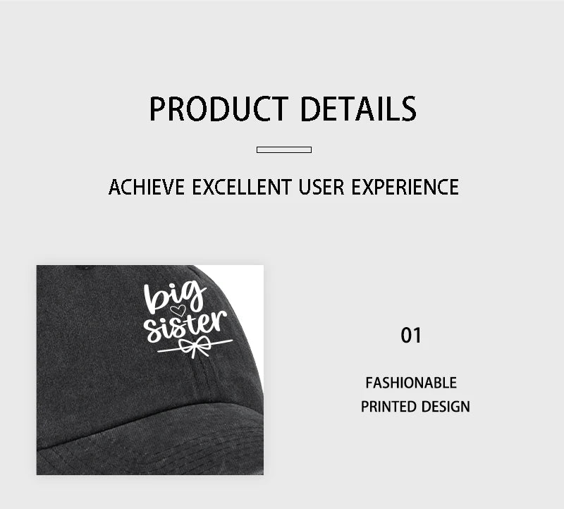 Big Sister Print Washed Baseball Cap Adjustable