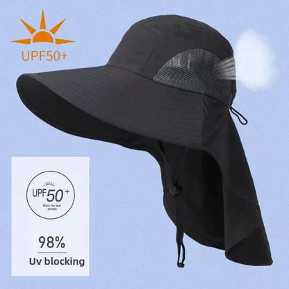 Wide Brim UV Protection Bucket Hat With Neck Flap