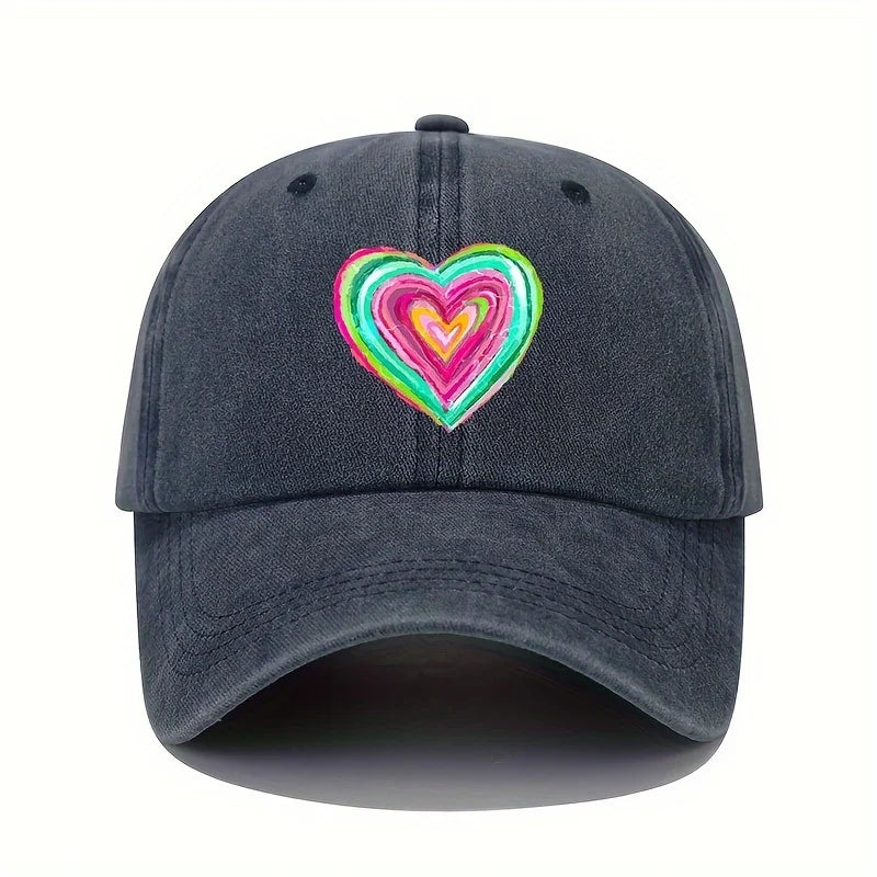 Vintage Heart Print Baseball Cap