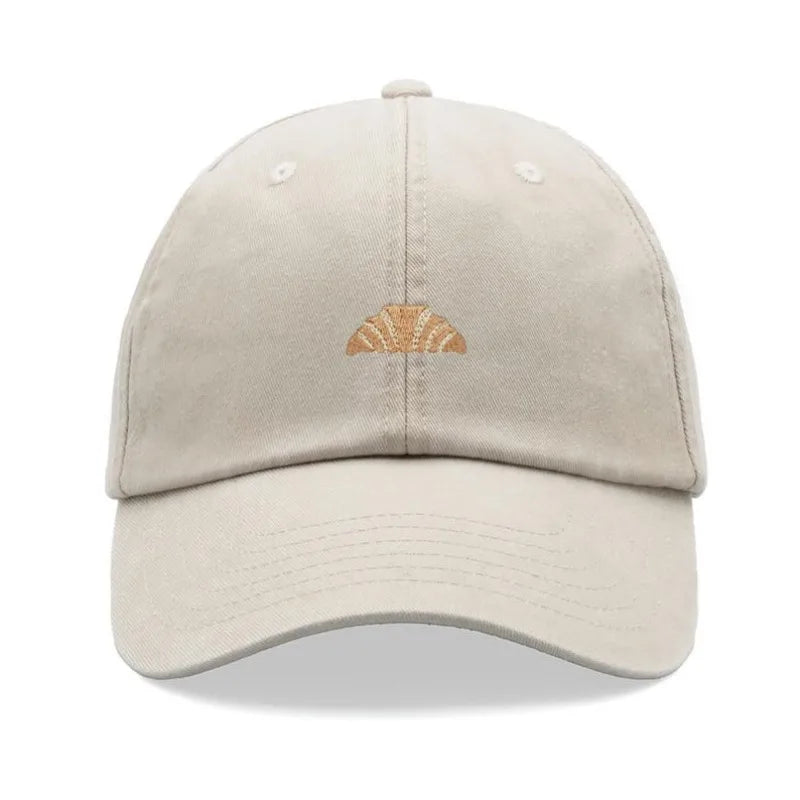 Retro Croissant Print Washed Baseball Cap
