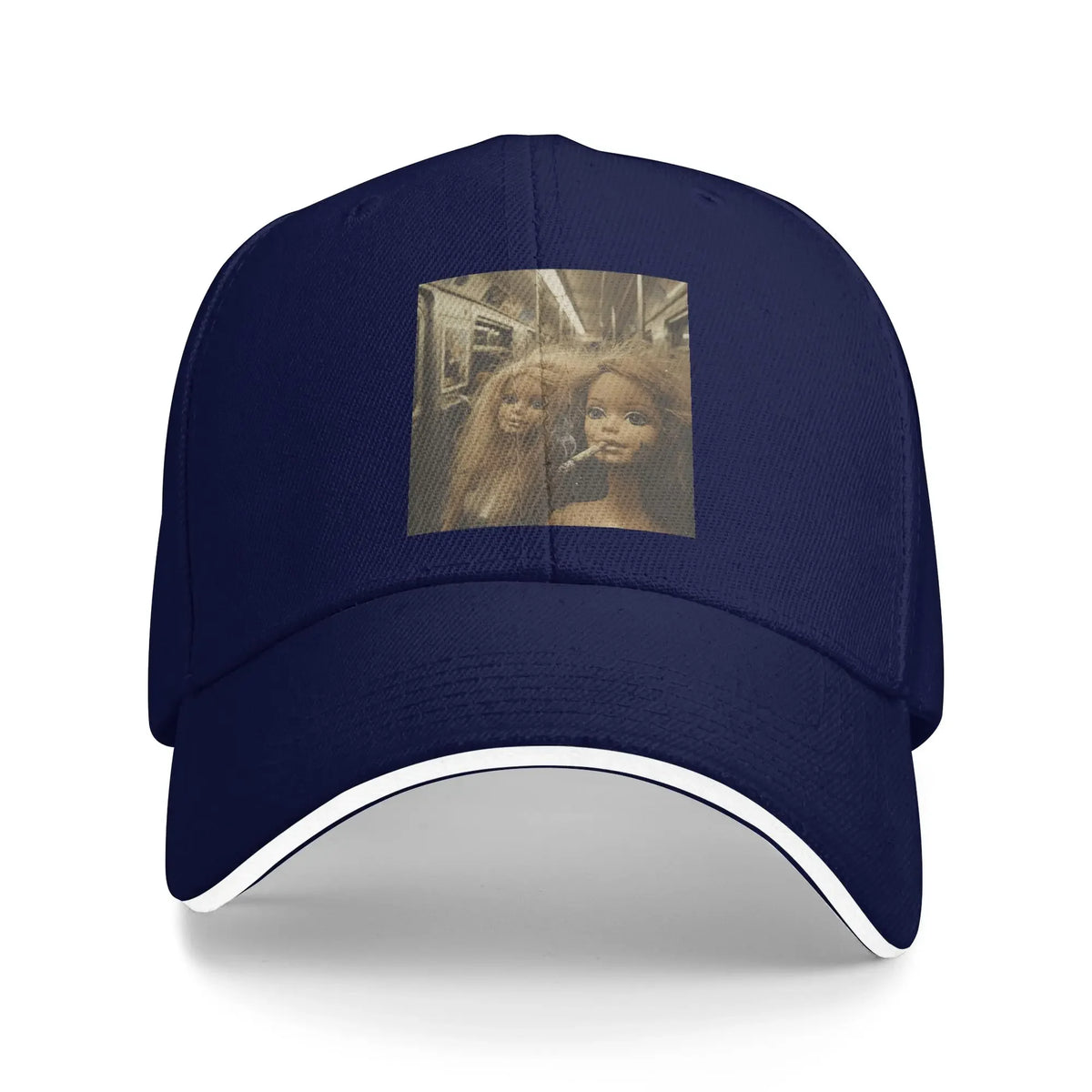 Distressed Smoking Doll Meme Print Baseball Cap