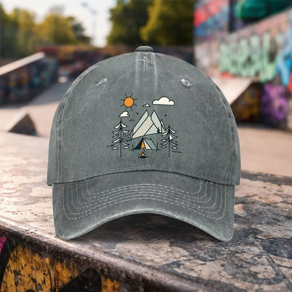 Camping Mountain Washed Baseball Cap