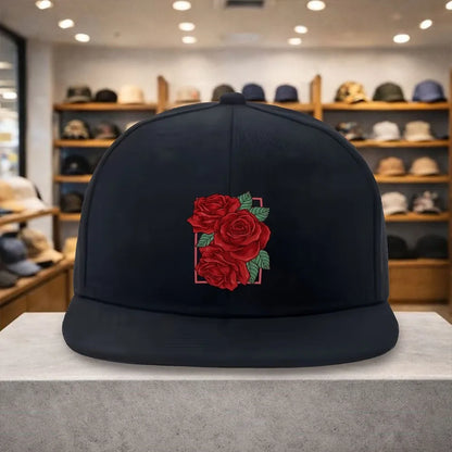 Red Rose Floral Square Snapback Cap