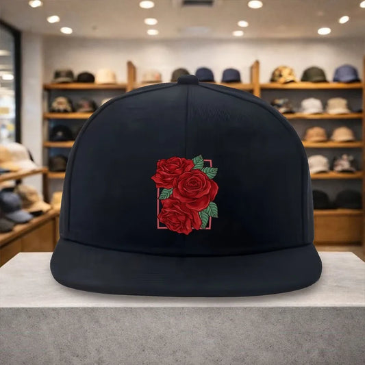 Red Rose Floral Square Snapback Cap