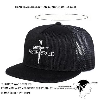 REDEEMED Cross Embroidery Casual Snapback Cap